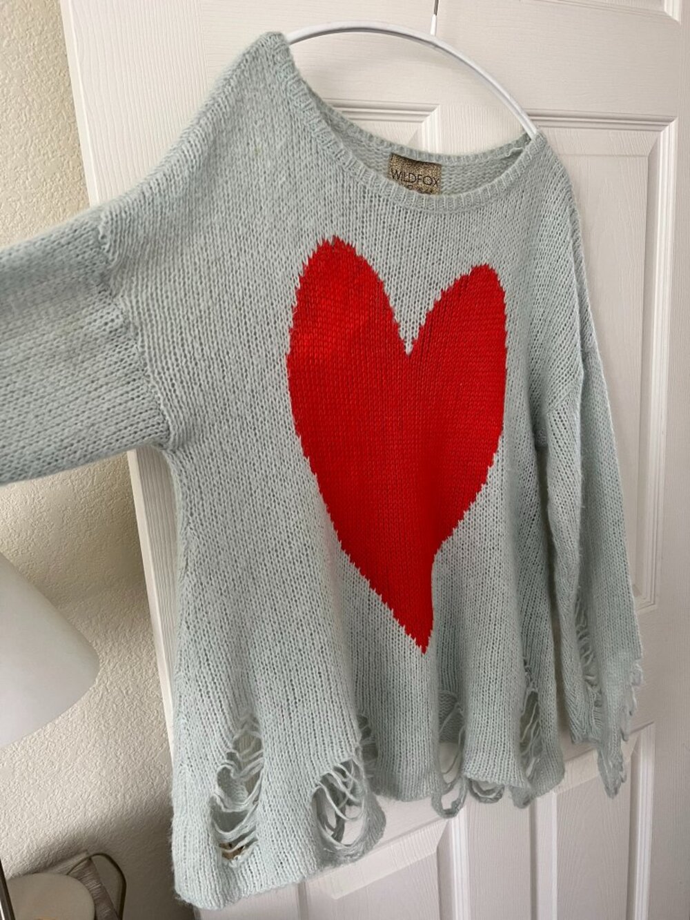 Wildfox Heart Sweater Taylor Swift Style Distressed Slouchy Knit Size M
